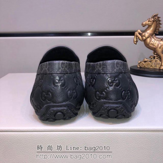 GUCCI男鞋 香港原單品質豆豆鞋 懶人套腳樂福款 古馳牛皮壓紋男休閒鞋 黑色Gucci男鞋  hdnx1268